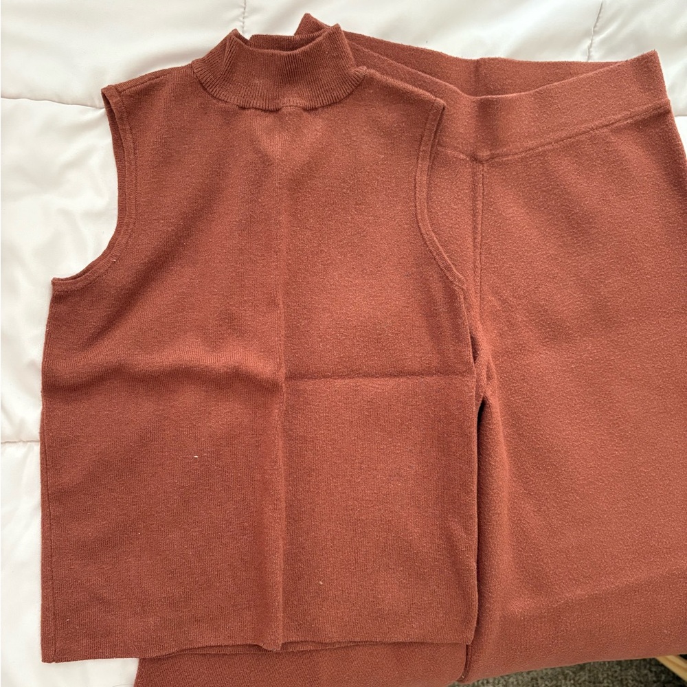 Brown knit gaucho pants + matching top